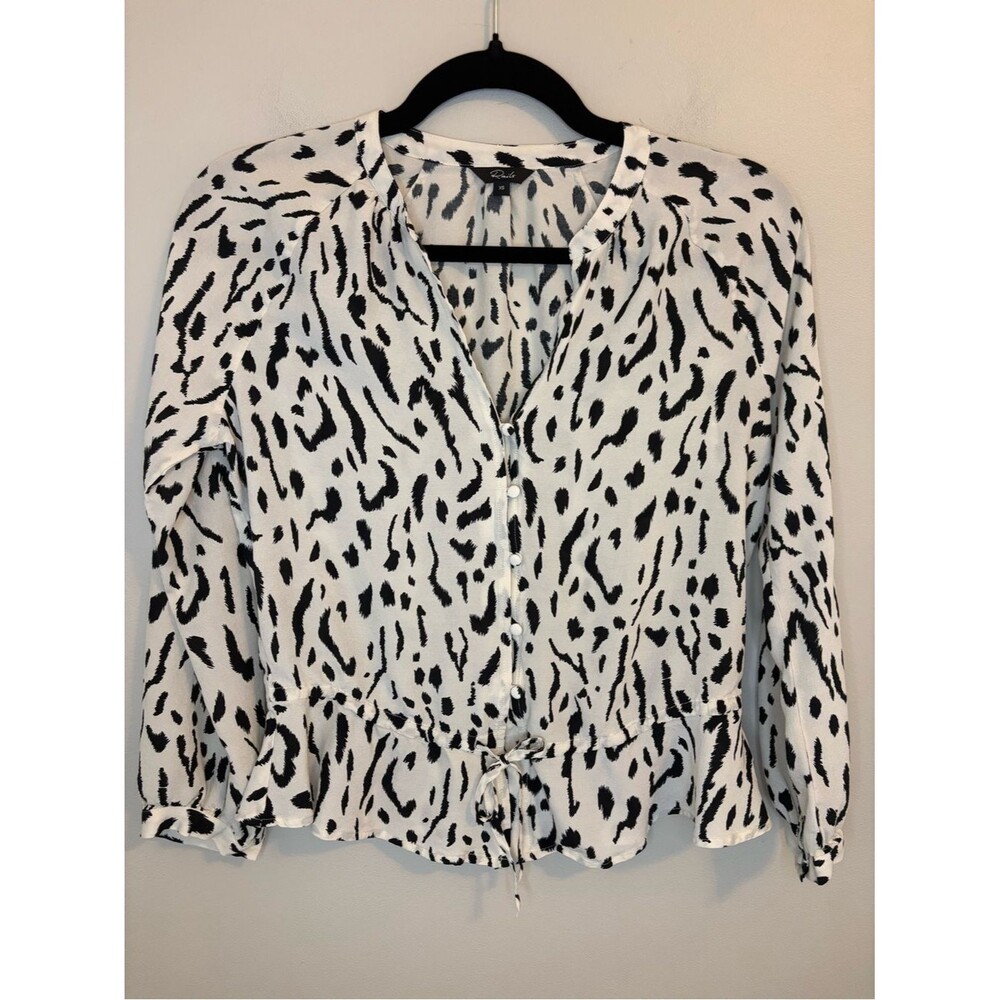 Rails Marti Ivory Cheetah Print Peplum Blouse XS